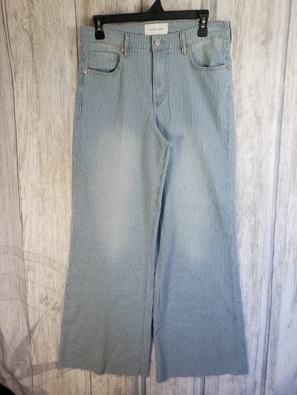 Dear John Feona Pants Railroad Light Blue Pinstripe Wide-Leg Jeans Fits 32x31.5